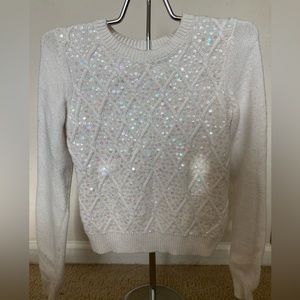 Sparkling White Sequin Cable Knit Sweater